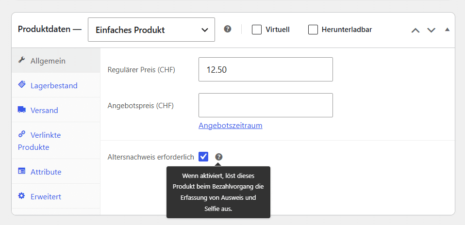 WooCommerce Altersverifizierung - Produkt